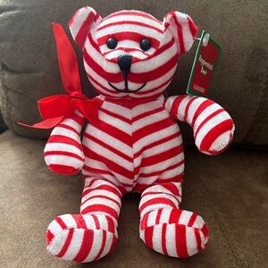 Peppermint Lane Red and White Striped Plush Bear